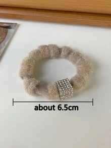 5 件裝女式多色毛絨髮帶,帶有方形/圓形水鑽首飾,高彈性且不損壞馬尾辮,適合秋冬日常使用
