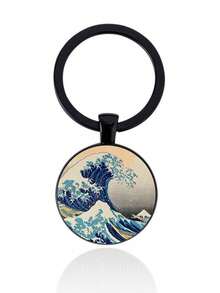 3pcs/Set Creative Keychain Printed With Waves Design, Comes In Black, Antique Bronze And Silver, Great Gift For Teachers, Lovers, Friends And Family - Multicolor - View 7