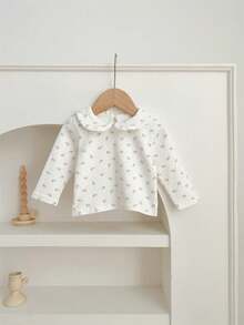 2024春秋款嬰兒女童長袖圓領衣,可愛花朵底襯衫,套頭式 - 黑與白 - 查看 3