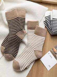 FLSHMCEN 男女中筒5對條紋加厚毛巾墊底襪子,內裡抱毛保暖秋冬襪。2024新年禮物 - 彩色 - 查看 2