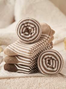 FLSHMCEN 男女中筒5對條紋加厚毛巾墊底襪子,內裡抱毛保暖秋冬襪。2024新年禮物 - 彩色 - 查看 3