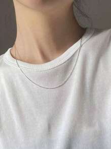 FOREVER QUEEN 925 Sterling Silver 16in 18in 20 In  22in  24in  Simple Stackable Silver Snake Chain Necklace  For Women,Plating 14K Platinum Chain Necklace  Great For Daily Pairing As A Gift To Best Friend - Silver - View 5