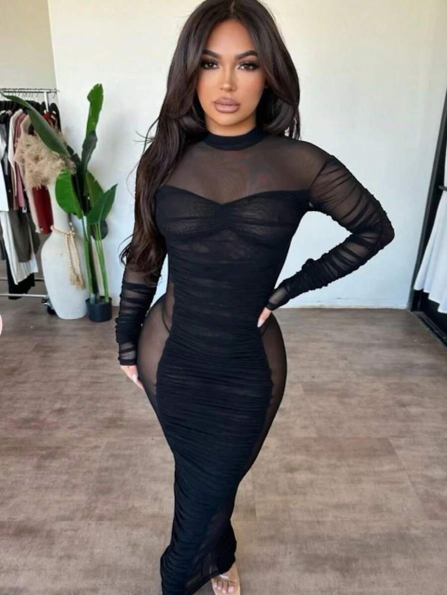 MESH DRESS - Black - View 1