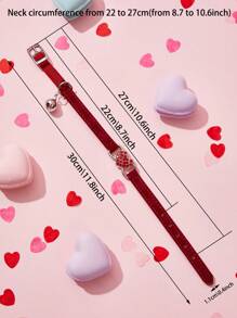 1pc Valentine's Day Pet Heart Flocked Rhinestone Bell Collar, Suitable For Cats And Small Dogs