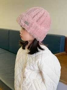 1pc New Fashionable Winter Beanie Cap With Letter Pattern Design For Children - Indoor & Outdoor - Warm, Cute, And Versatile - Pink - View 3