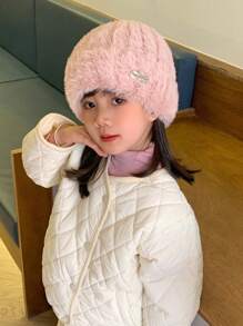 1pc New Fashionable Winter Beanie Cap With Letter Pattern Design For Children - Indoor & Outdoor - Warm, Cute, And Versatile - Pink - View 1