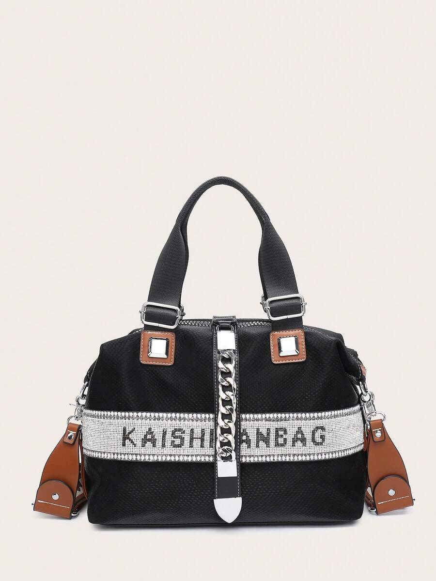 1個時尚彩色軟皮波士頓包,大容量,可肩背、斜背、手提 - 黑色 - 查看 1