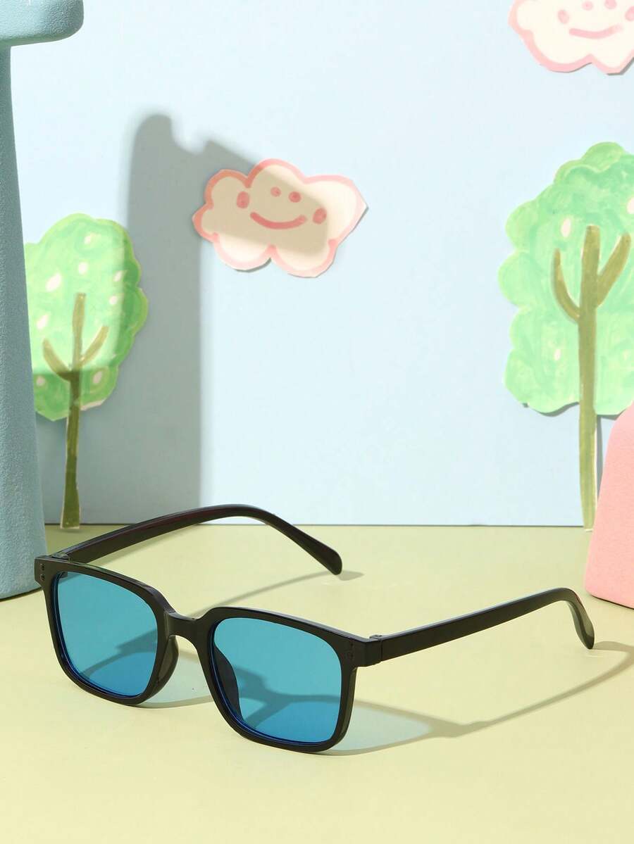 1 副儿童方形框架时尚眼镜，简约时尚，适合男孩和女孩，适合派对、日常佩戴和户外旅行配件，防风 - 水鴨藍 - 查看 1