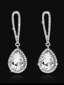 1pair Simple Water Drop Shaped Rhinestone Earrings For Women's Birthday Party & Wedding Accessories - drop shape - View 9