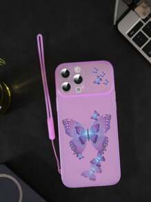 夏季1入組發光霧面藍色TPU蝴蝶圖案防震手機殼和1入矽膠發光掛繩夜光趣味保護套，適用於iPhone，三星，小米，紅米，歐珀 - 藍色 - 查看 6