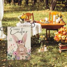 1pc Happy Easter Bunny, Flowers & Plants Garden Flag For Yard Outdoor Decor, Double Sided Printed, 12x18 Inches, Flag Pole Not Included - Champagne - View 5