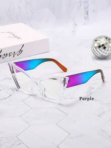 1pc Women's Fashionable Multi-Color Cat Eye Decorative Glasses For Daily Use - White - View 4