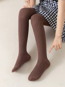 1pc Girl's Solid Color Tights For Daily Wear - Brown - View 3