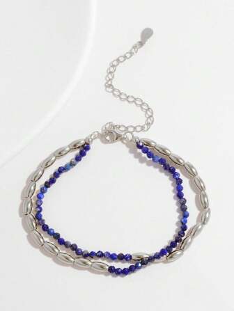 1pc Fashion Two Tone Sterling Silver Layered Beaded Bracelet For Women For Wedding Gift