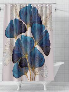 4入組銀杏葉印花淋浴簾和浴室地墊套裝,搭配12個鉤子,防滑墊,防水窗簾和家居裝飾浴室配件 - 彩色 - 查看 3