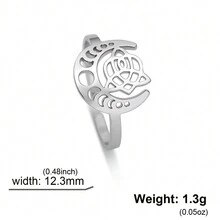 1入不鏽鋼女士月牙形開放式戒指,時尚奢華浪漫的蝴蝶om瑜伽帶,情侶婚禮珠寶禮物用品 - 銀色 - 查看 16