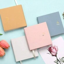 1本方形口袋筆記本,pu實心柔軟封面,襯線日記本,適合學生和上班族 - 白色 - 查看 2