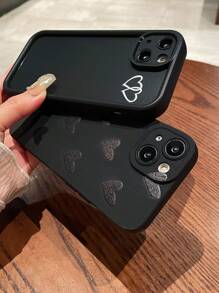3pcs Minimalist Heart Design Black Phone Cases, Compatible With IPhone 13, 15, 16 Pro Max, 16, 14, Galaxy Smartphones