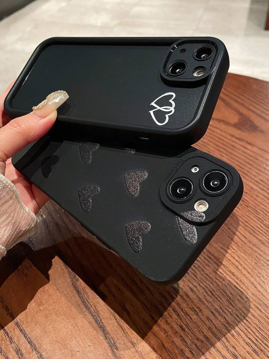 Y2K 3pcs Minimalist Black Heart Design Lens Cover Phone Cases