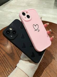 3pcs Minimalist Heart Design Black Phone Cases, Compatible With IPhone 13, 15, 16 Pro Max, 16, 14, Galaxy Smartphones