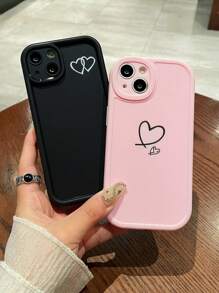 3pcs Minimalist Heart Design Black Phone Cases, Compatible With IPhone 13, 15, 16 Pro Max, 16, 14, Galaxy Smartphones