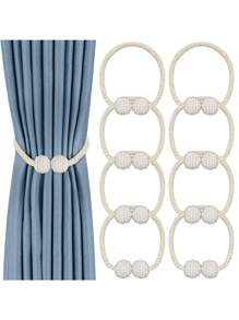 2pcs- Magnetic Curtain Tiebacks- Clips Decorative Rope Holdbacks, Drapery Tie Backs Weave Holder For Window Draperies Hold Curtains Drape Ties Backs 16 Inch Holdback (White) - White - View 2