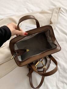 新冬季到貨攜帶式咖啡色pu女士手提袋,適用於旅行、購物、聚會、工作、日常使用 - 咖啡棕 - 查看 9