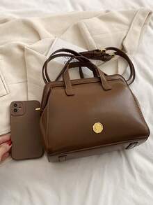 新冬季到貨攜帶式咖啡色pu女士手提袋,適用於旅行、購物、聚會、工作、日常使用 - 咖啡棕 - 查看 8