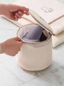 Embroidered Double Layer Lingerie Laundry Bag, Bra Wash Bag For Washing Machine - Apricot - View 5