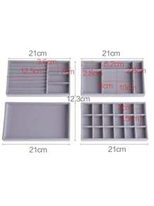 1 件/4 件可堆叠天鹅绒珠宝托盘，抽屉式珠宝收纳展示托盘全天鹅绒，耳环项链手链戒指收纳盒，（灰色） - 灰色 - 查看 2