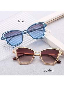 1副女士蝴蝶金属时尚不对称多边形装饰眼镜，适合夏季海滩度假、户外、旅行 - 彩色 - 查看 5