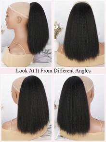 黑色14吋蓬鬆厚實亞麻馬尾辮,抽繩式亞麻馬尾辮,適用於女孩 (自然黑1b) - 黑色 - 查看 4