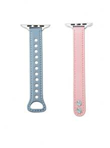 1pc Apple Watch Strap, Minimalist Multicolor Thin Slim Pure Blue & Pink Splicing Leather Watch Strap,Compatible With Apple Watch Band 9 8 Se 7 6 5 4 3 2 1 Ultra2/1, Compatible With 38mm 40mm 41mm 42mm 44/45mm,Cute Affordable Watch Strap For Girls, Applewatch Band - Multicolor - View 9