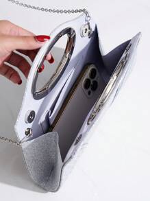 Vincy Glitter Handbag Clutch Handbag With Glitter, Pleat And Shoulder Strap For Women - Silver - View 5