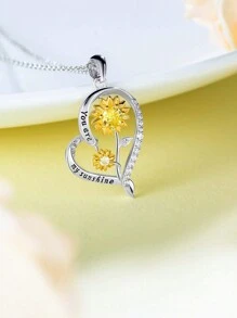 FOREVER QUEEN S925純銀向日葵頸鍊女士心形頸鍊首飾,你是我的陽光吊墜項鍊,夏季珠寶禮物給女孩、媽媽、老婆 - 銀色 - 查看 6