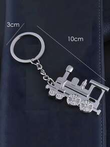 1入創意火車設計金屬鑰匙扣,帶有火車頭吊墜 - 銀色 - 查看 4