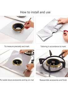 4 件套炉灶表面保护垫、防污防油燃气灶保护垫、炉灶燃烧器盖、可重复使用燃气灶保护器、防油防污清洁垫、保持厨房清洁、厨房小工具 - 銀色 - 查看 5