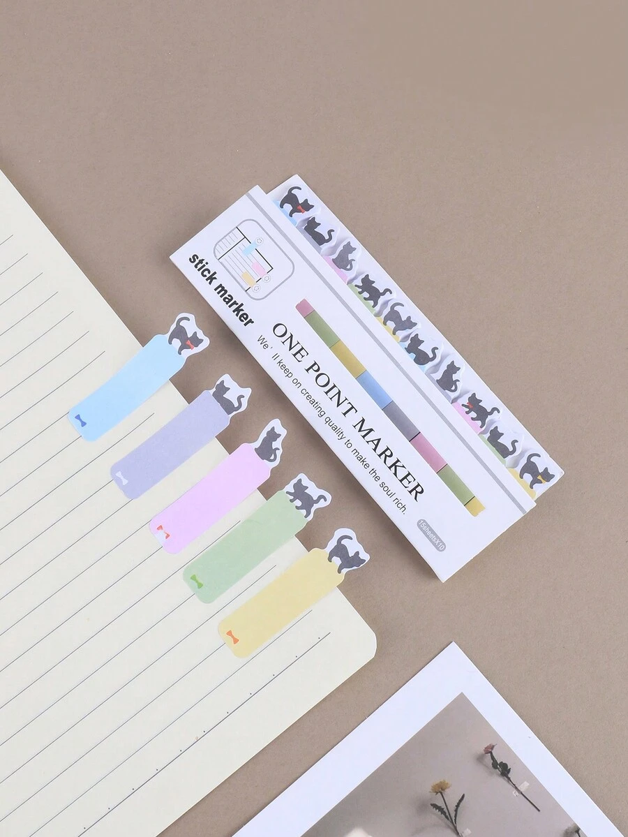 1pc Mini Black Cat Shaped Sticky Note Memo Pad, Cartoon Cute Student Notebook Index Tab Stickers - Multicolor - View 1