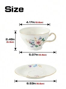 1set High-Grade Ceramic Coffee Cup & Saucer, Unique Design, Suitable For Home, Club, Coffee Shop, Gift Giving - White - View 3