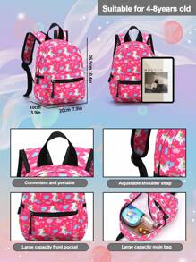 1pc Unisex Cartoon Printed Polyester Zipper Closure Scratch-Resistant And Wear-Resistant Cute Backpack For Everyday Use In All Seasons - Hot Pink - View 2