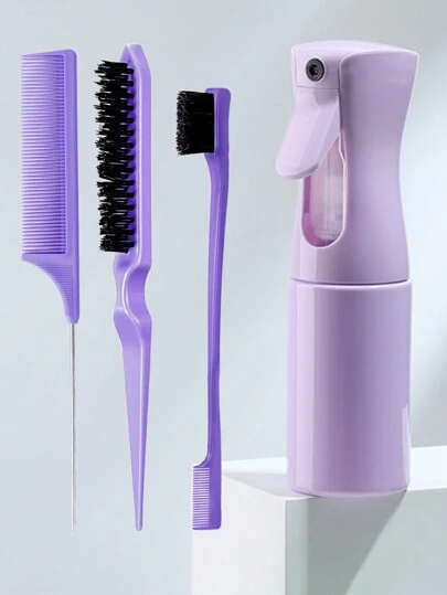 4PCS/Set Watering Can Hair Styling Comb Set Styling Comb Set,3Pcs Hair Styling Comb Set Teasing Hair Brush Rat Tail Comb Edge Brush For Edge & Back Brushing, Combing, Slicking Hair For Women (Purple) Body Care For Travel,Outdoor,Sport,Office,School,Hair Clips,Hair Accessories, Back To School Supplies