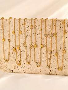 1 件華麗不銹鋼創意星星、心形、蝴蝶和杏仁葉吊墜女式項鍊,適合日常佩戴 - 金黃色 - 查看 4