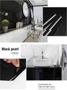 Glänzend schwarze Kontaktfolie, glänzende selbstklebende Tapete, Glitzer-Arbeitsplatte Kontaktfolie, selbstklebende abnehmbare Tapete, Vinyl-Dekorfolie für Küchenschränke und Regale, wasserfeste Folie, Renovierungsaufkleber, Wandpaneele, Tapeten, Frühlingsdekoration zum Auffrischen Ihres Zuhauses, Rama Dekorationsaufkleber, Geschenke zu Geburtstag und Abschluss - Schwarz - Übersicht 2