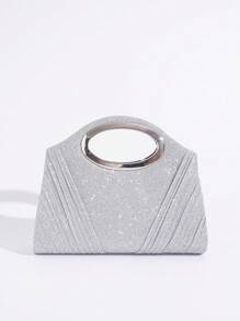 Vincy Glitter Handbag Clutch Handbag With Glitter, Pleat And Shoulder Strap For Women - Silver - View 7