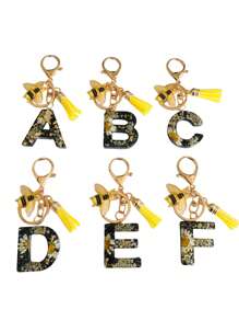 1pc A-Y Initial Keychain, Cute Daisy & Bee Resin Keyring, Suitable For Hanging On Bags, Backpacks, Cars, Great Gift For Women And Girls, Also For Valentine's Day - Multicolor - View 3