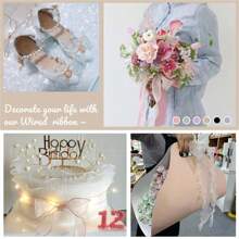 4 公分透明鋼索歐根紗絲帶,附金邊時尚絲帶,適合 Diy 禮品包裝婚禮花束聖誕裝飾 - B Black - 查看 3