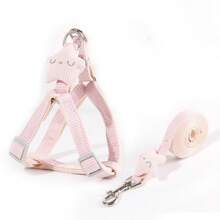 1set Dog Leash & Harness Vest Style Chest & Back Strap For Teddy & Pomeranian Dog - Baby Pink - View 1