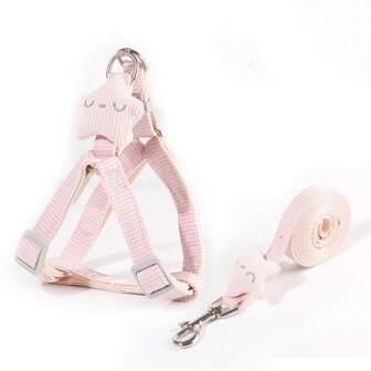 1set Dog Leash & Harness Vest Style Chest & Back Strap For Teddy & Pomeranian Dog