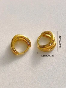 2件套时尚简约合金双层几何耳环，适合女性日常佩戴 - 雙層立體感幾何耳圈 - 查看 2