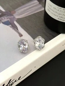 1對簡約風格橢圓形設計s925純銀單石釘耳環,適合作為週年紀念日、生日、好友禮物。 - 橢圓形 - 查看 6